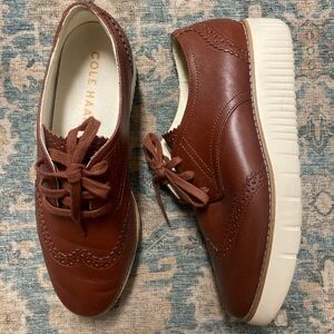 Cole Haan Chestnut Leather Wingtip Platform Oxfords